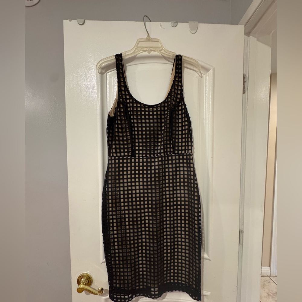 Just Me Elegant Black and Cream Grid Dress
